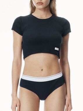 Alexander Wang Bodywear Crop Tee in Ribbed Cotton Black Size S